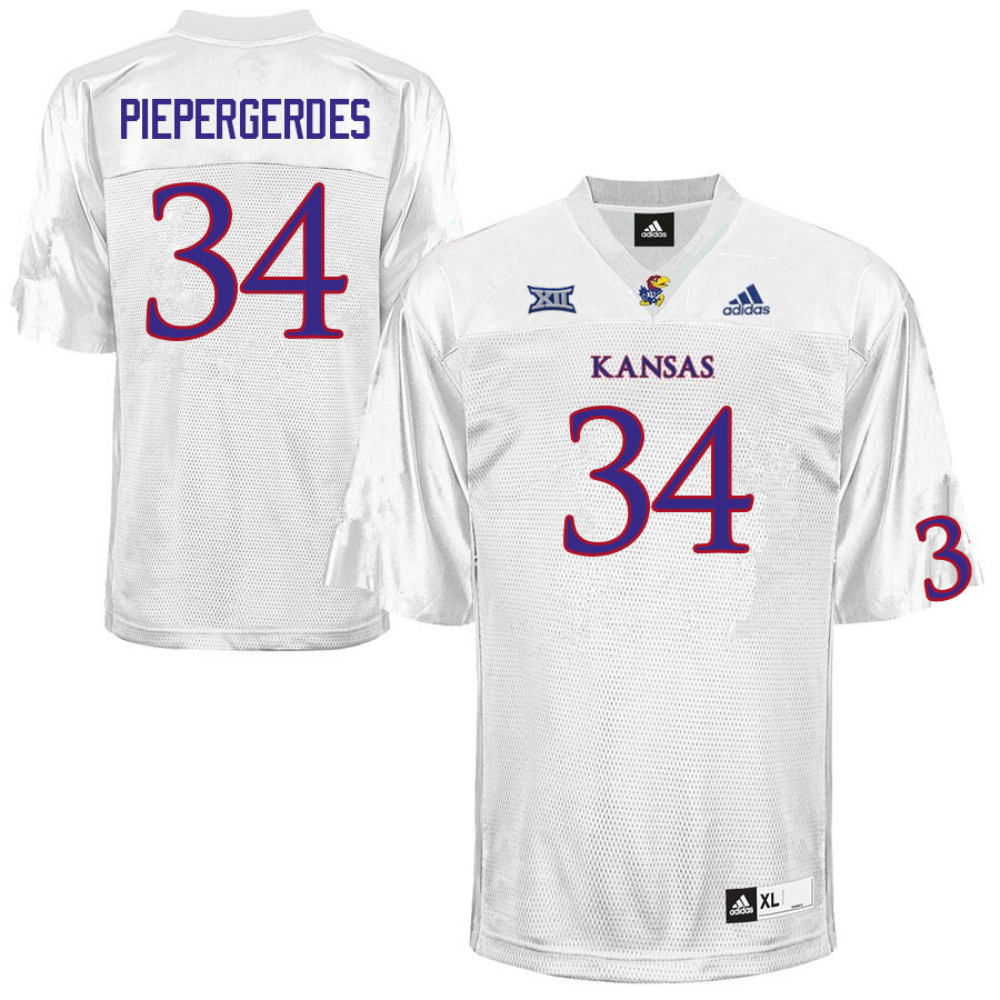 Men #34 Owen Piepergerdes Kansas Jayhawks College Football Jerseys Sale-White - Click Image to Close